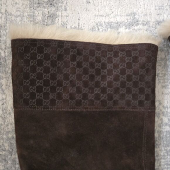 GUCCI MICROGUCCISSIMA BROWN SUEDE SHEARLING Platform KNEE HIGH BOOTS SZ 39 - Picture 2 of 10